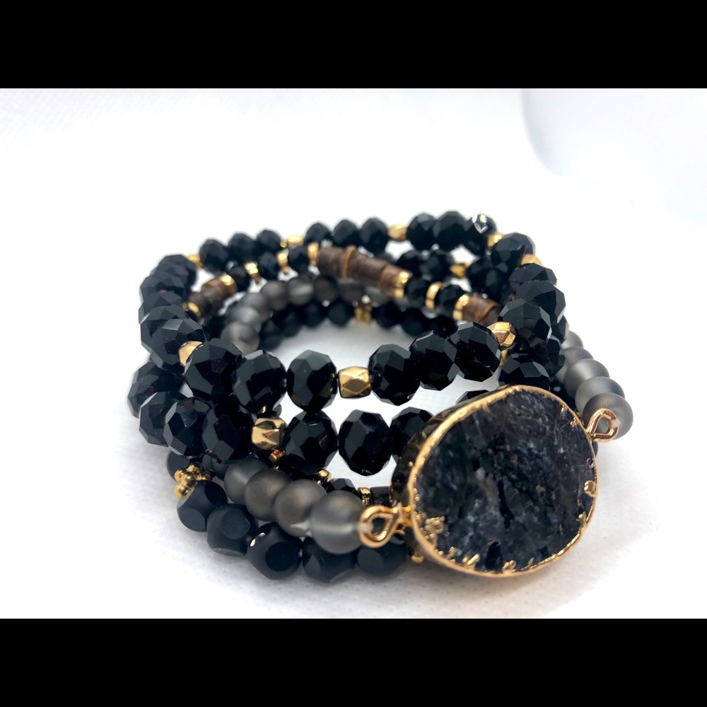 Gray Druzy Bracelet Set